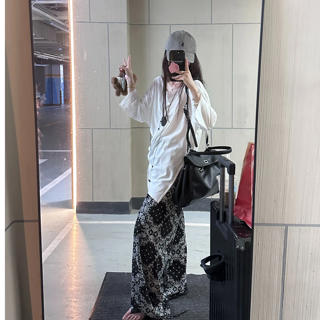 定制国风印花～高腰小众垂感阔腿裤 裤脚可抽绳