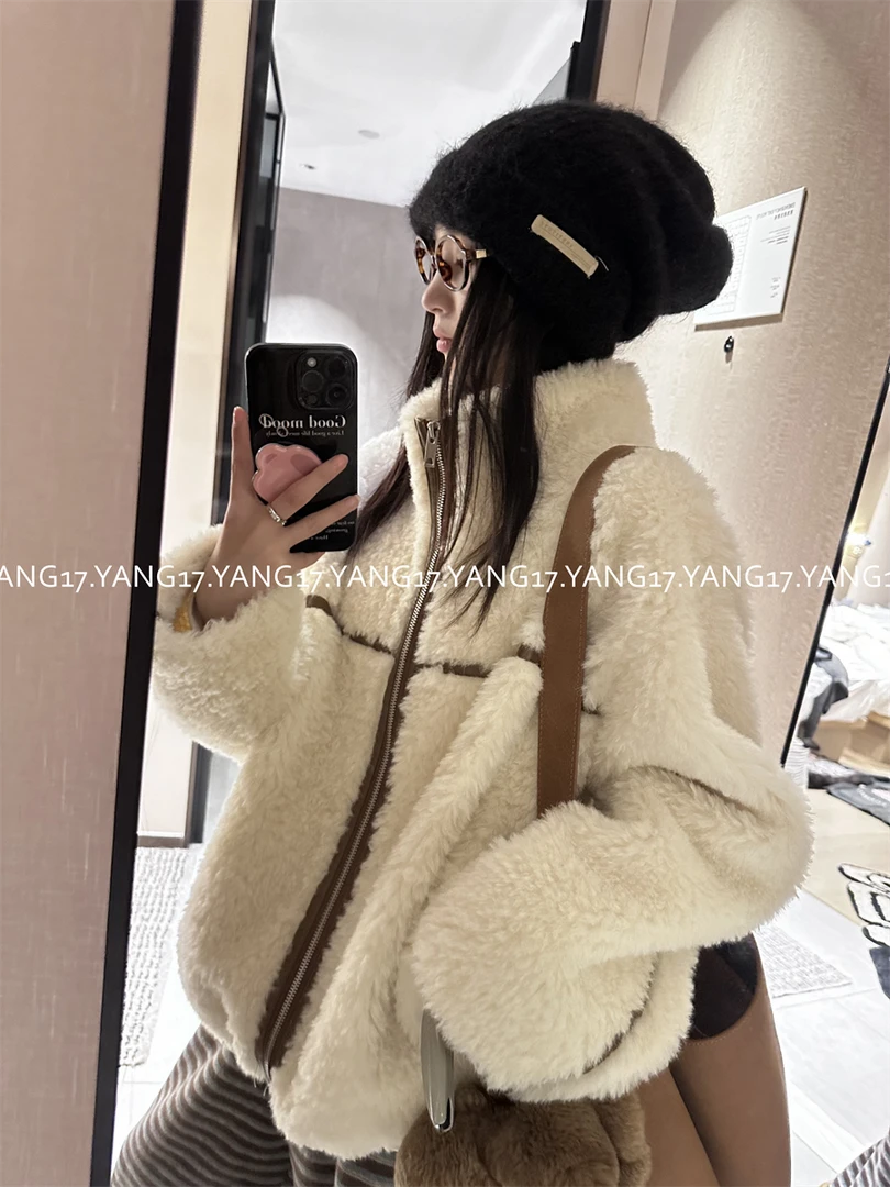 人造皮草 杨十七 软糯加厚立领宽松松弛挂仿羊毛一体皮草外套