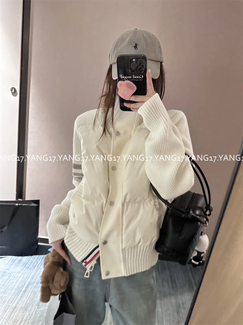 杨十七  90白鸭绒针织拼接白色羽绒服女