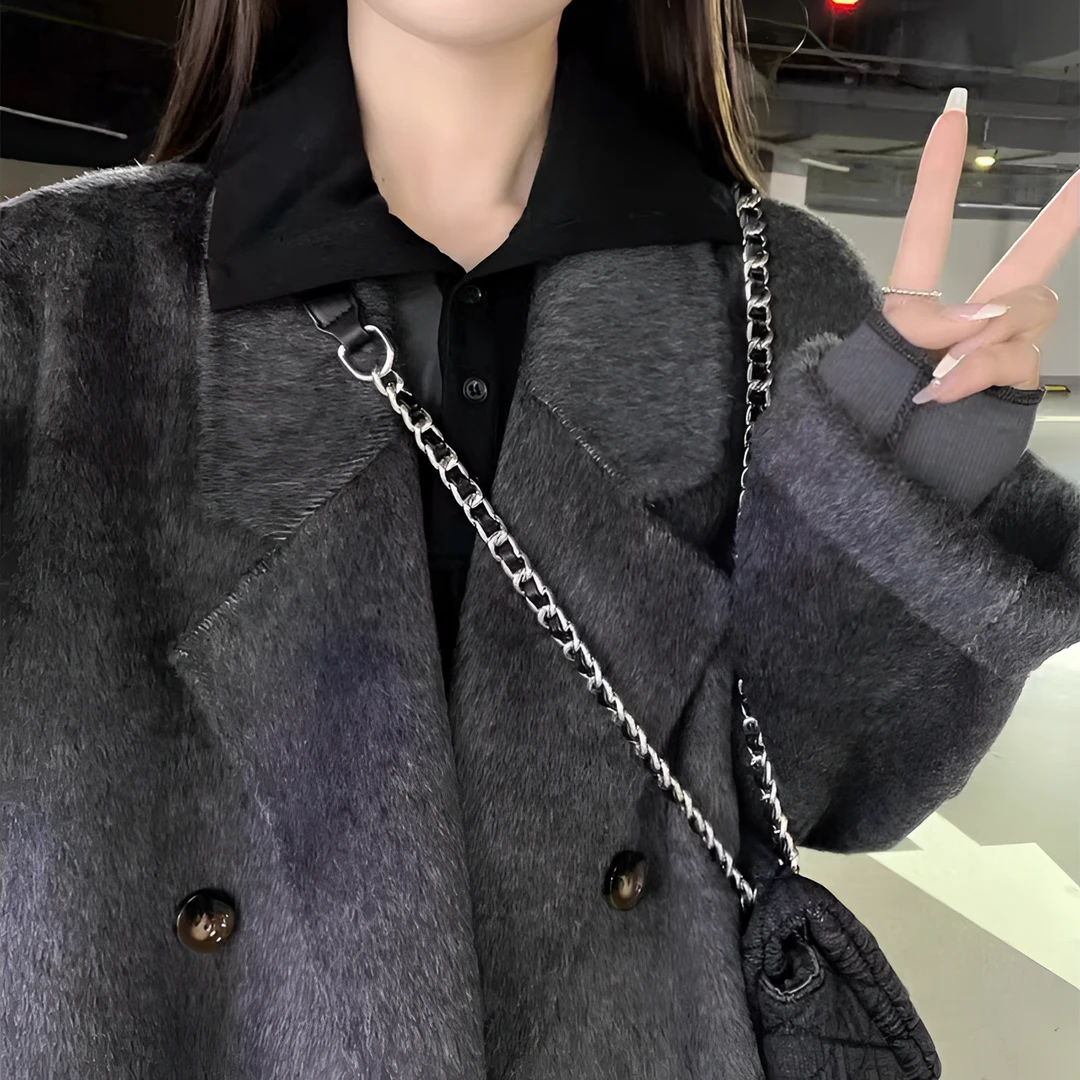 新款2024双排扣大衣毛羊双面呢大衣时尚秋冬季新款长款毛呢气质