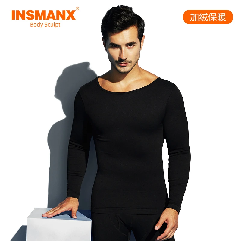 INSMANX男士保暖塑身上衣加厚加绒束胸收腹塑形内衣德绒秋衣冬季
