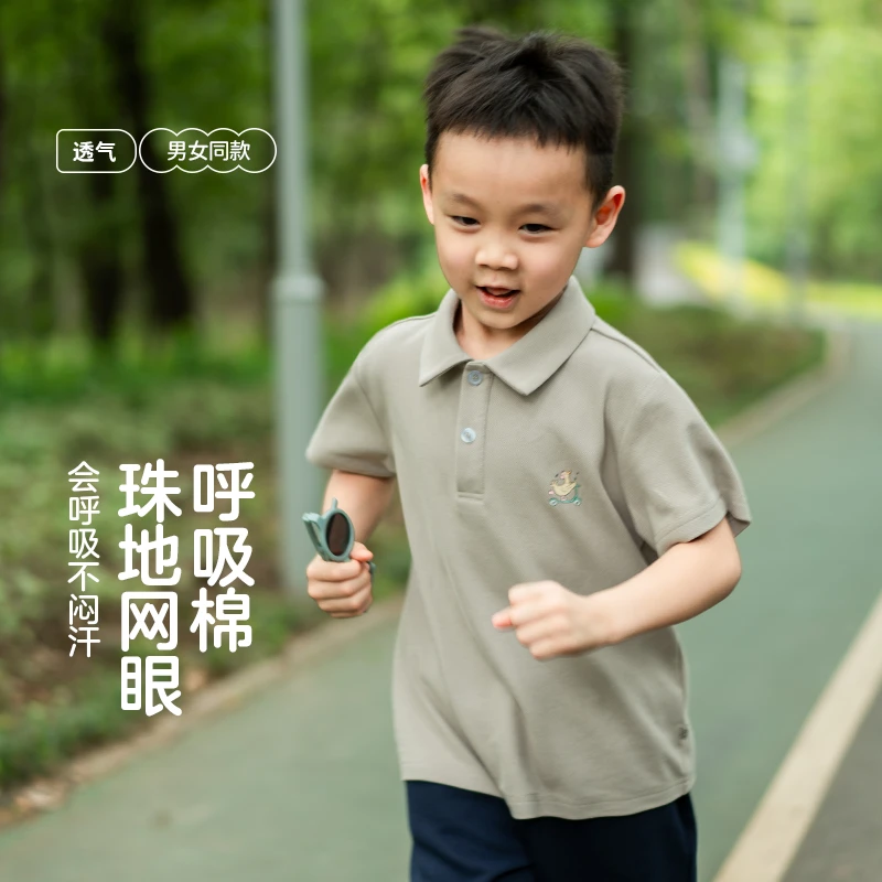 儿童POLO衫夏季休闲男女童校服中大童透气透气小孩上衣翻领清爽夏