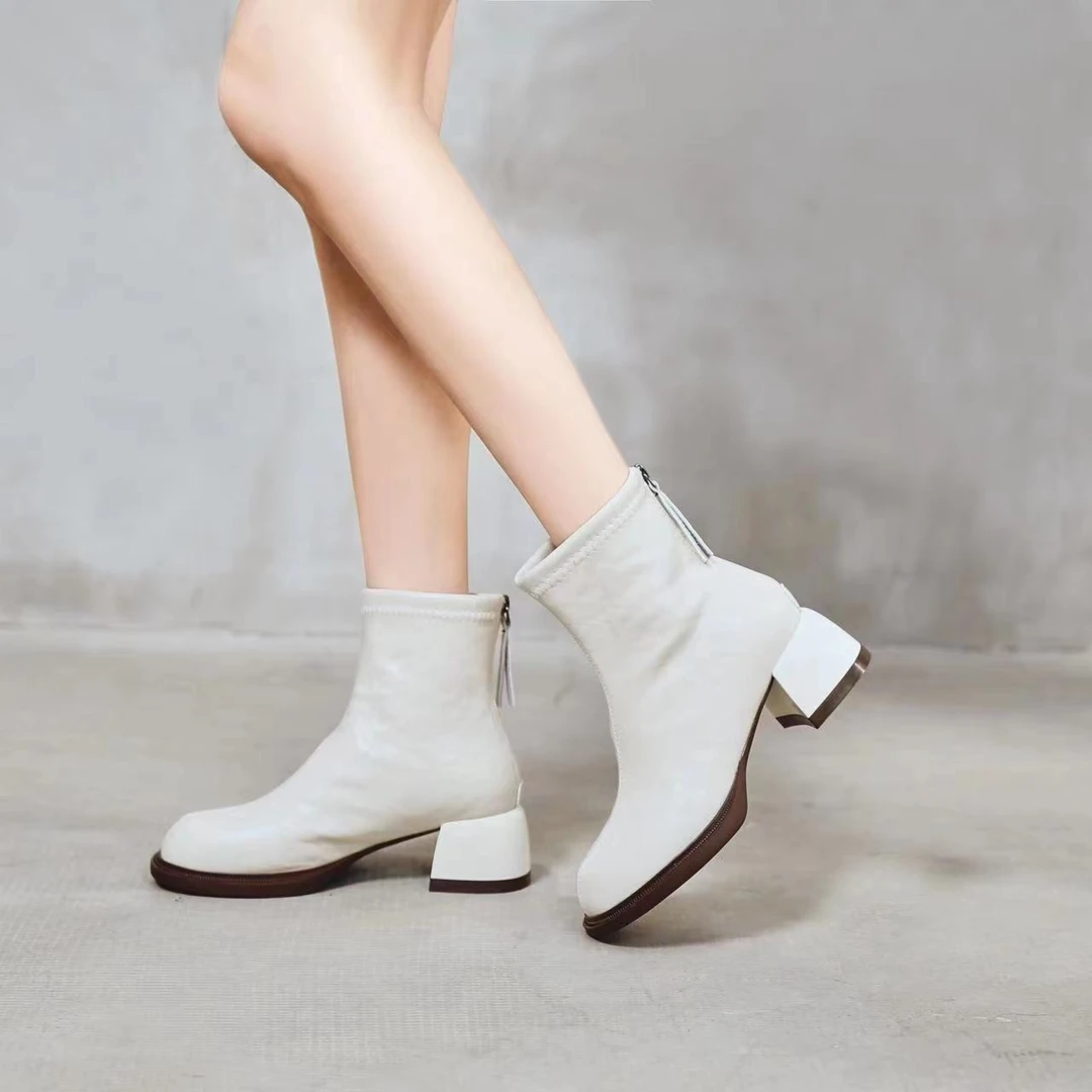 【梦江南】秋冬新款英伦风时尚百搭圆头粗跟短靴249066（加绒）