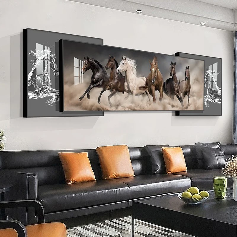 大气晶瓷画马到成功客厅装饰画大幅八骏图沙发背景墙画办公室挂画