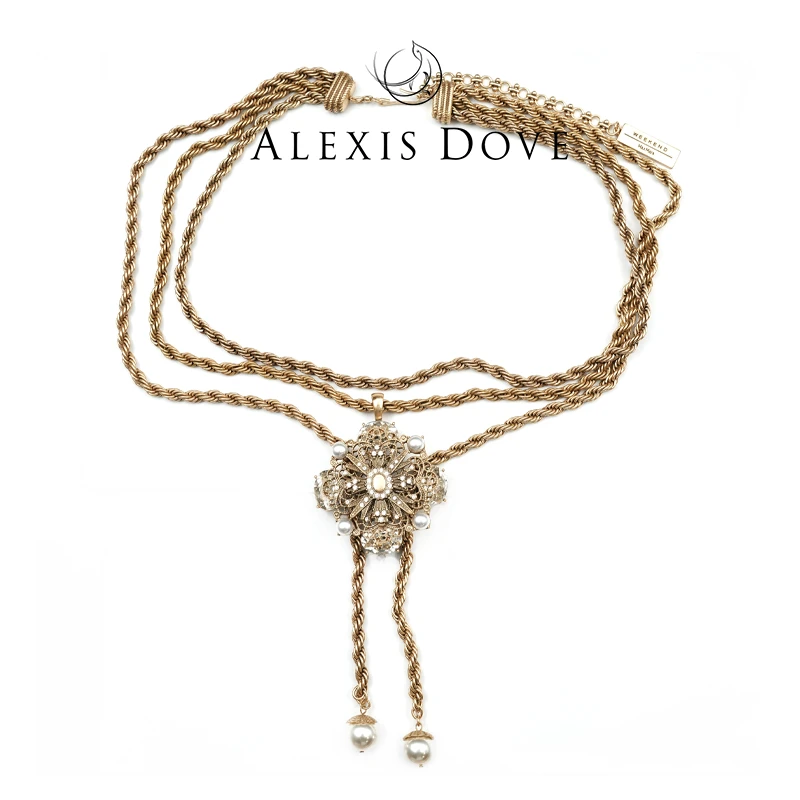 铜合金合成锆石项链  复古气质多层花链项链VI