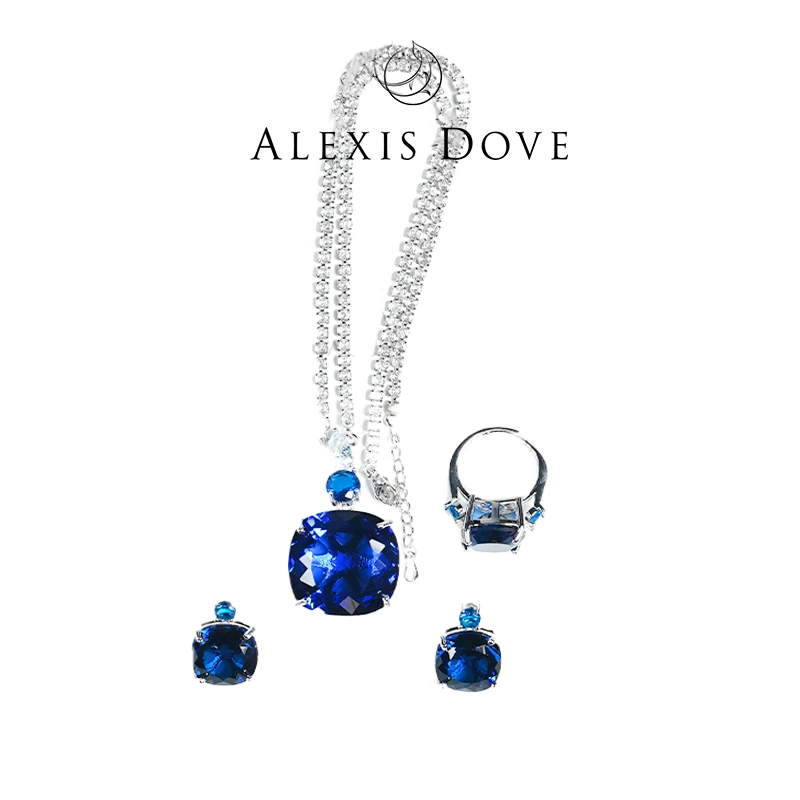铜合金合成锆石耳饰 简约优雅百搭蓝色套装▼
