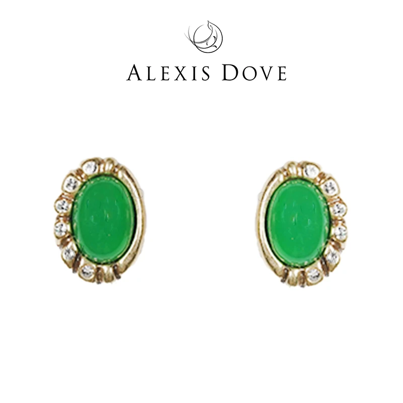 铜合金合成锆石耳饰  复古镶嵌绿色耳钉VI