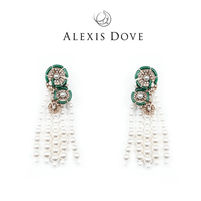 铜合金合成锆石耳饰 法式高级感流苏花之物语耳钉V