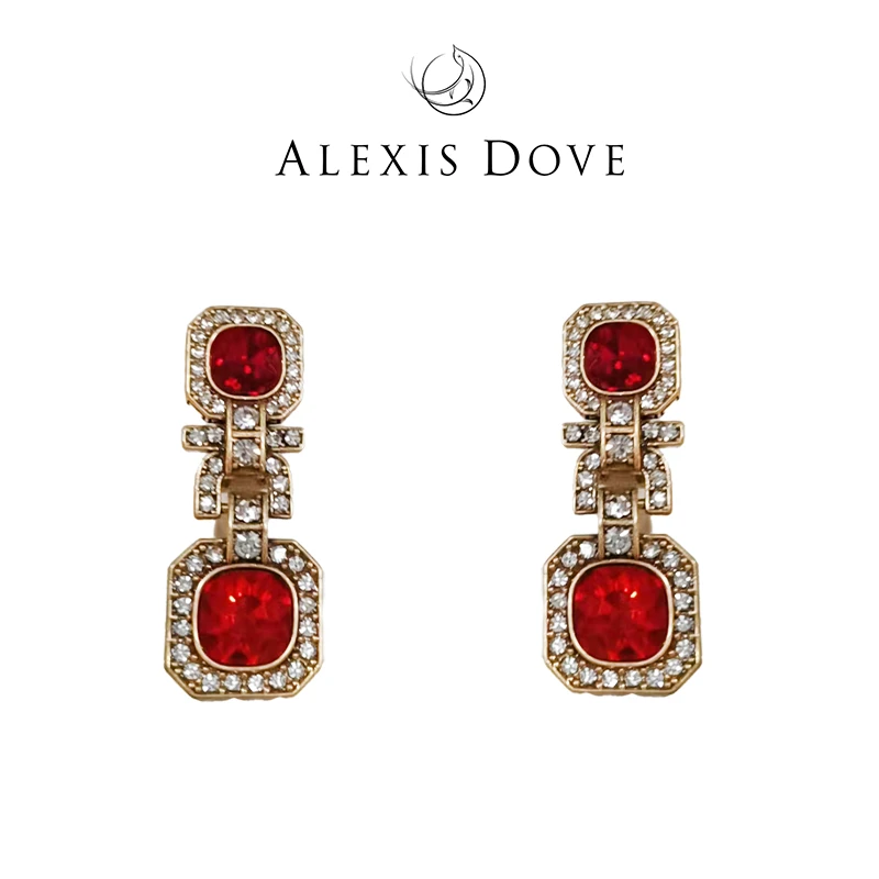 铜合金合成锆石耳饰 【乐亿】复古宫廷风质感长款撞色耳拍VI