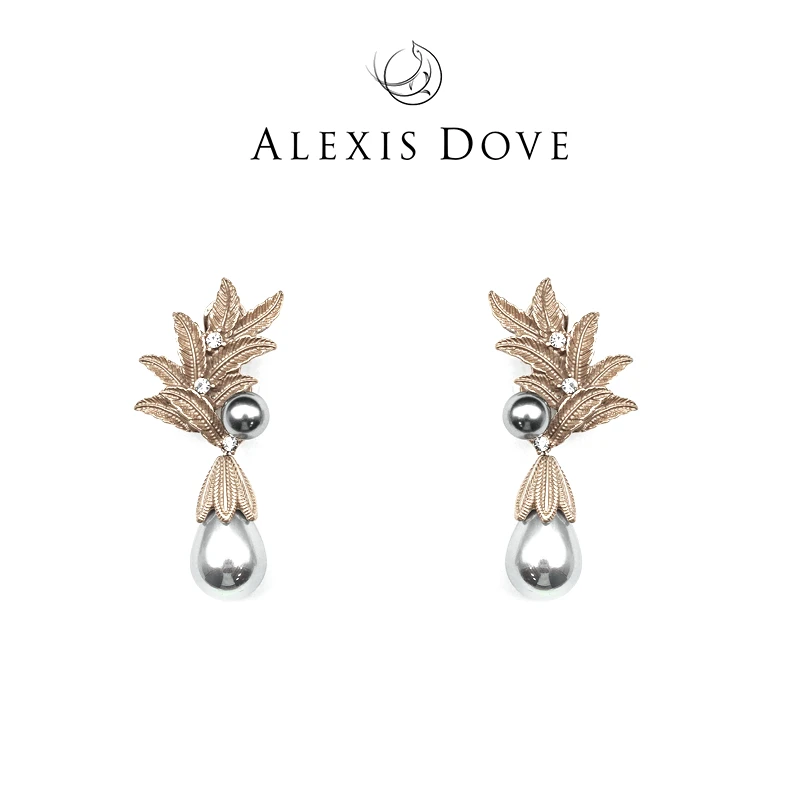 铜合金仿珍珠耳饰 法式复古冷淡风麦穗耳拍V