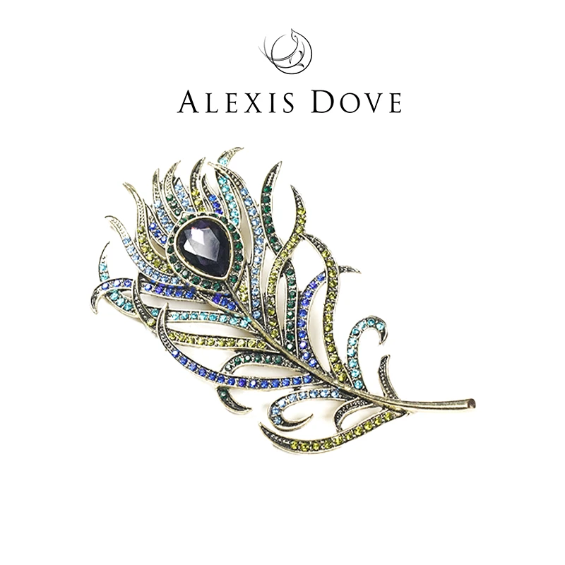 铜合金合成锆石胸针 新中式国风设计感凤凰羽毛胸针
