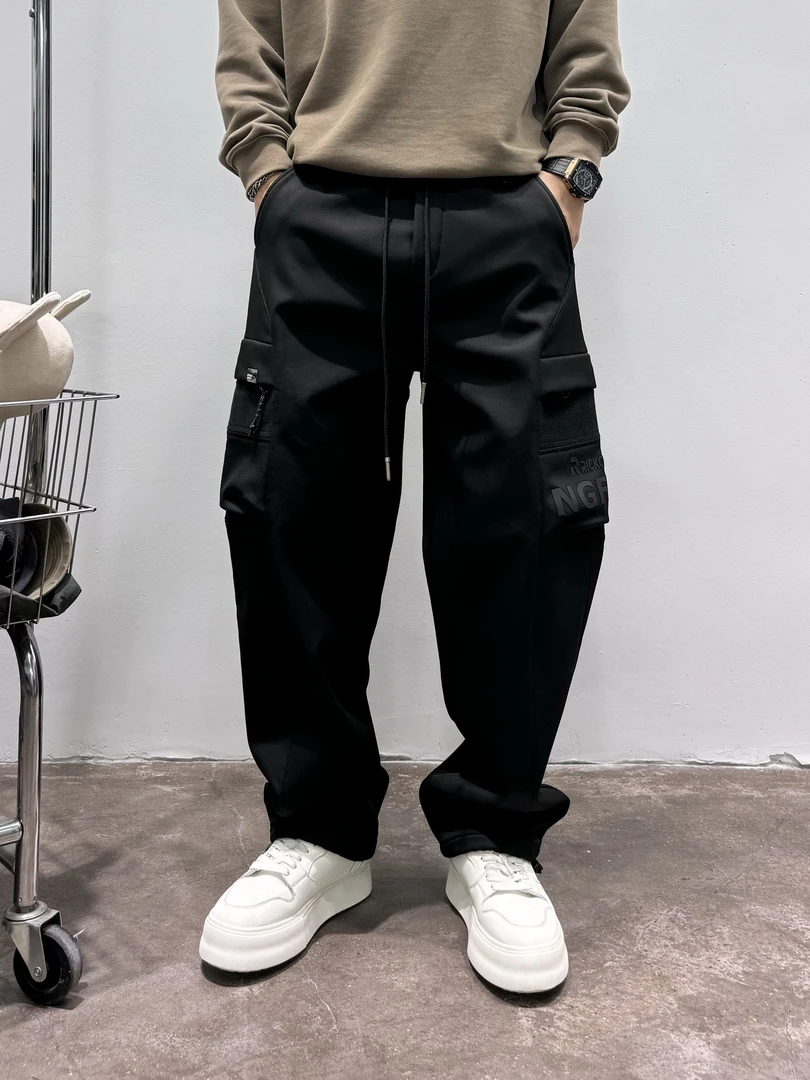 9563#（加绒加厚）新款男女同款直筒伞腿裤宽松坠感潮流休闲长裤