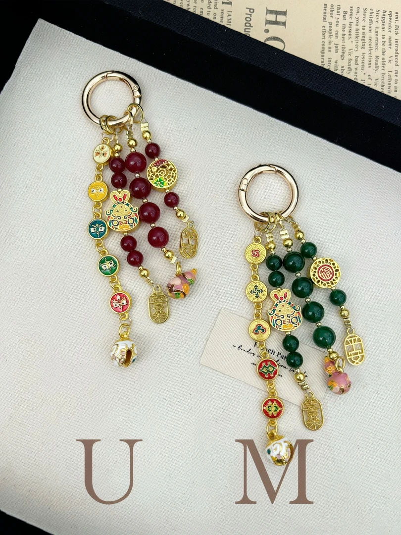 UM 新中式红绿宝石滴流手机链 原创国风挂件
