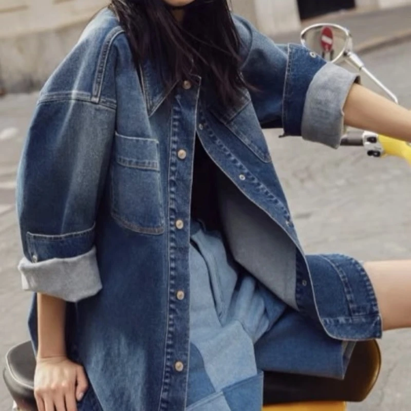 落肩宽松牛仔衬衫