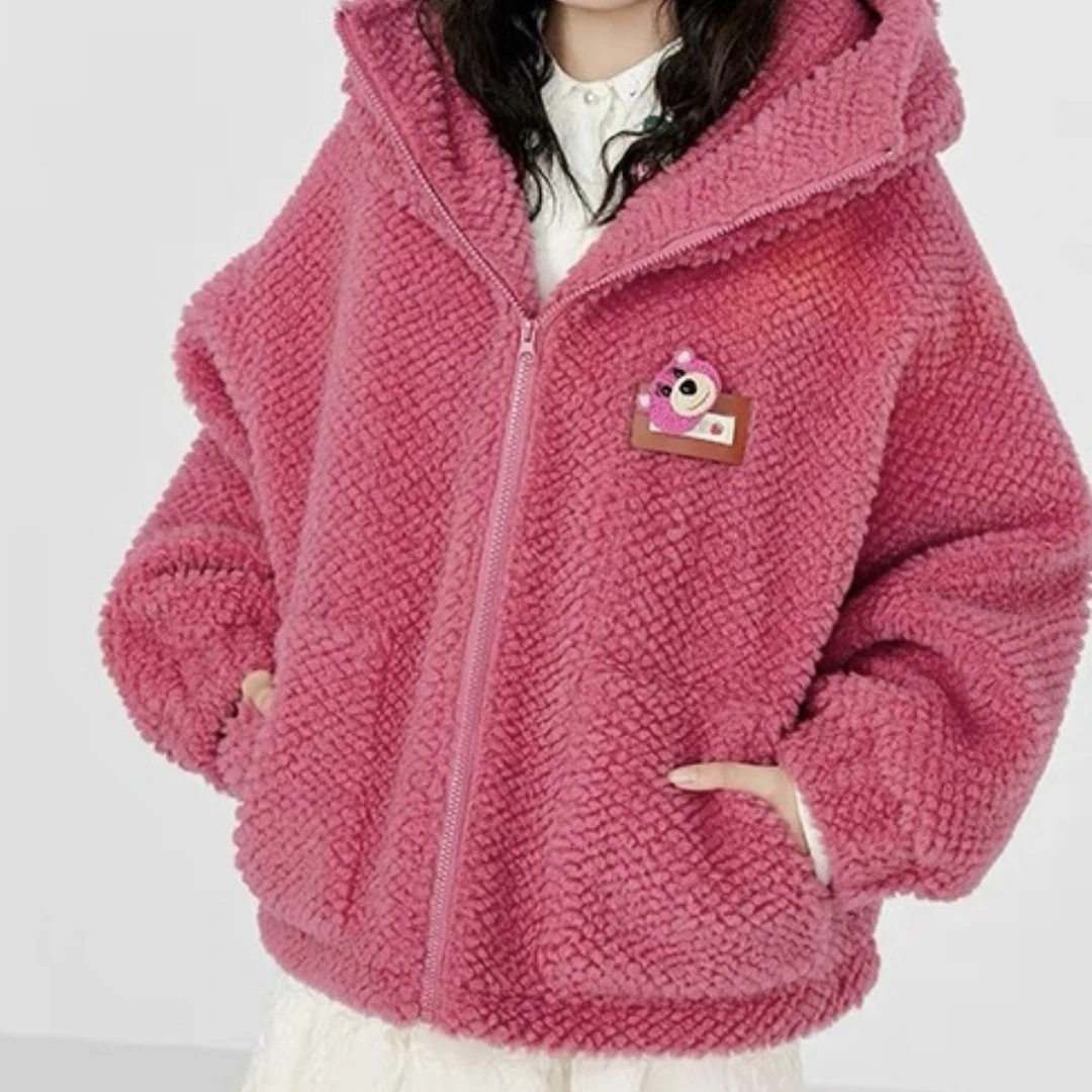 草莓熊羊羔毛外套连帽加绒加厚保暖