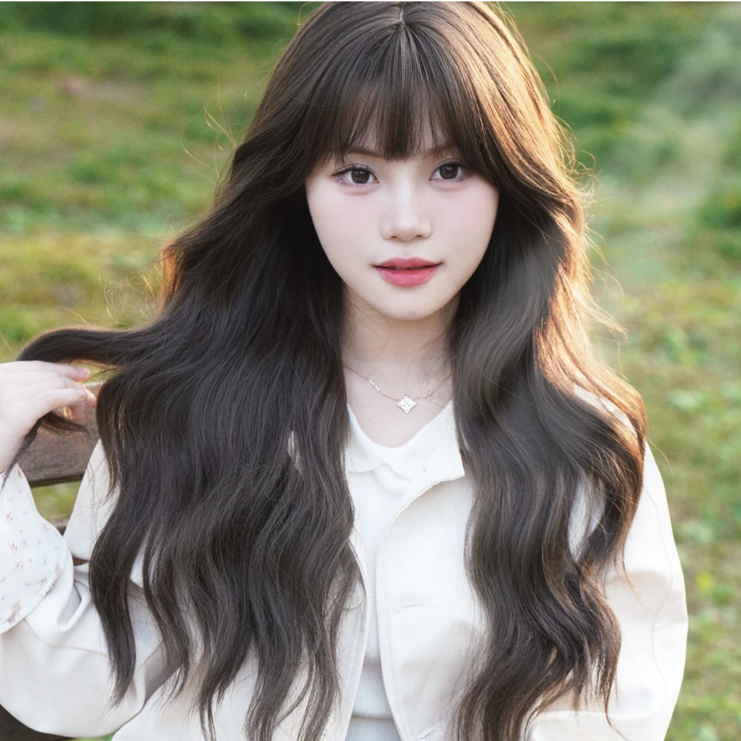 整顶假发大波浪长卷发空气刘海齐刘海气质棕色