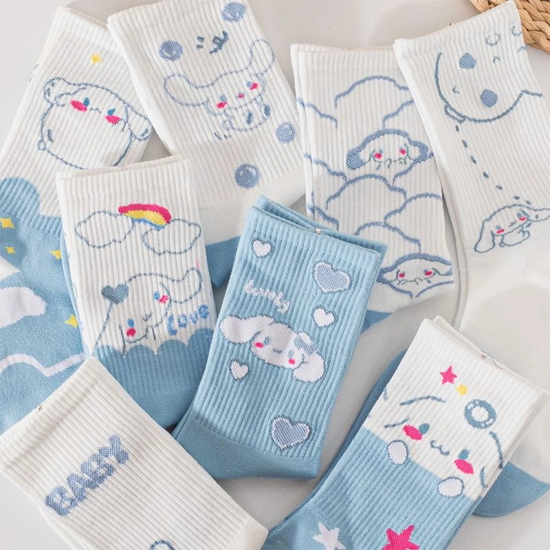 袜子女秋冬款长筒卡通袜ins潮百搭可爱日系蓝色少女风森系中筒袜