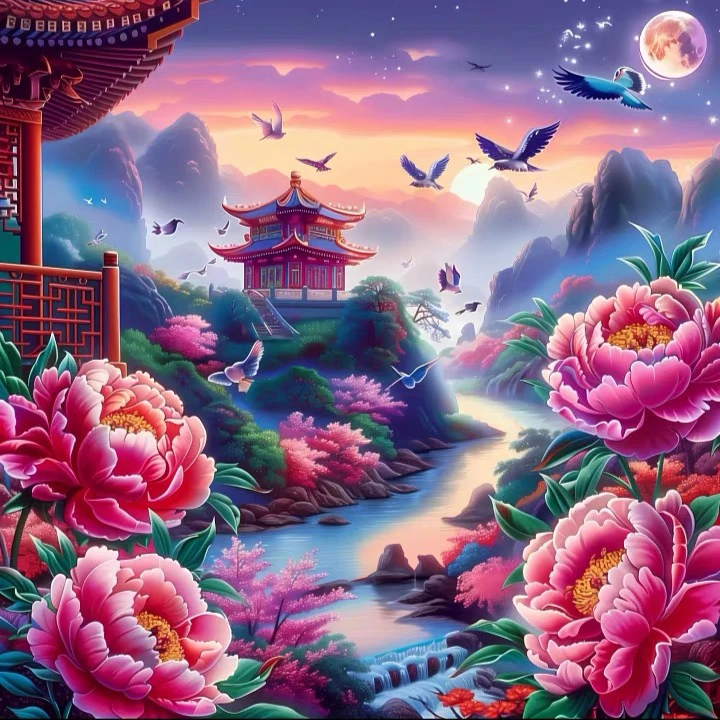 纯手工十字绣成品水天一色餐厅客厅卧室玄关过道装饰画73×73厘米
