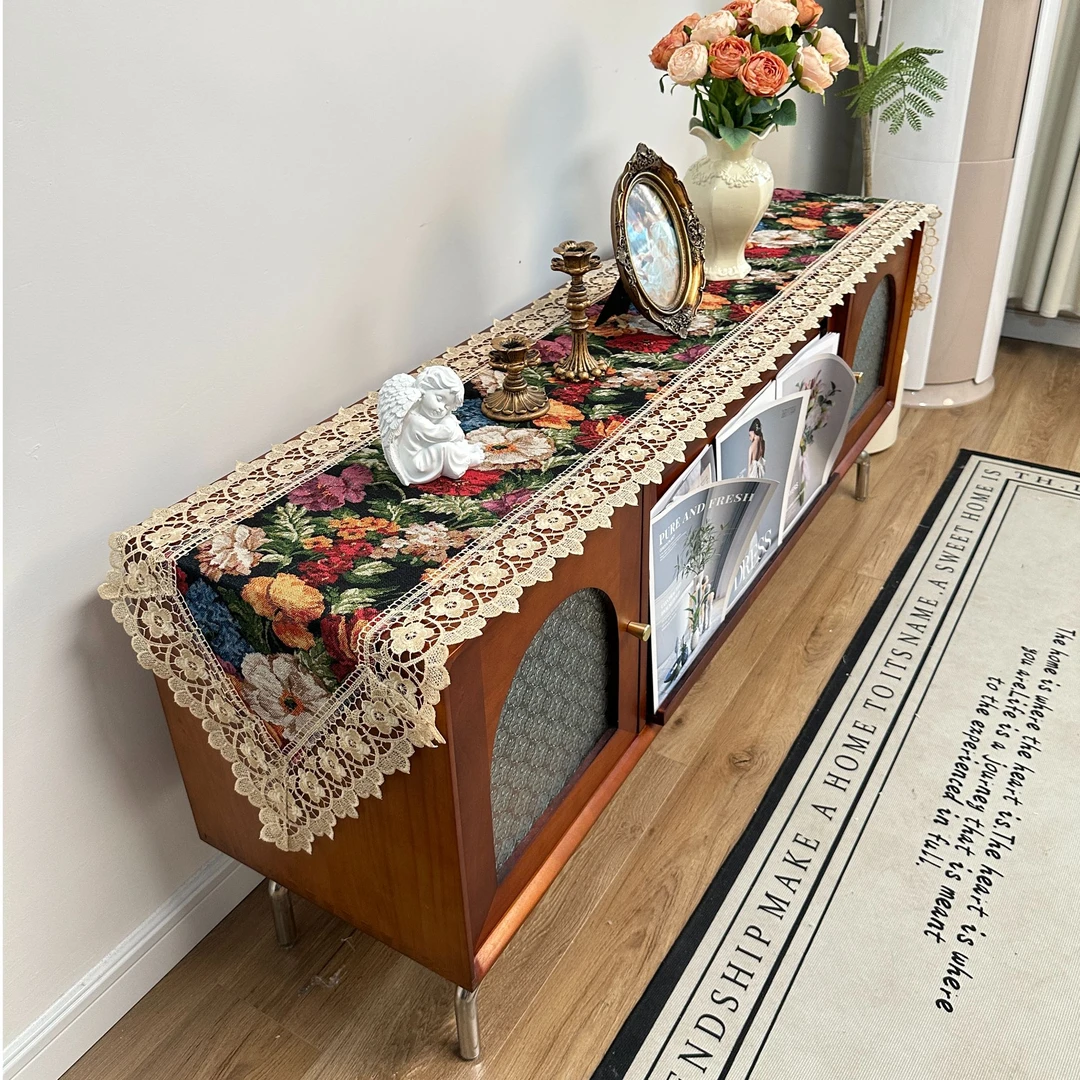 301-4（40*220cm）百花棉麻交织桌旗