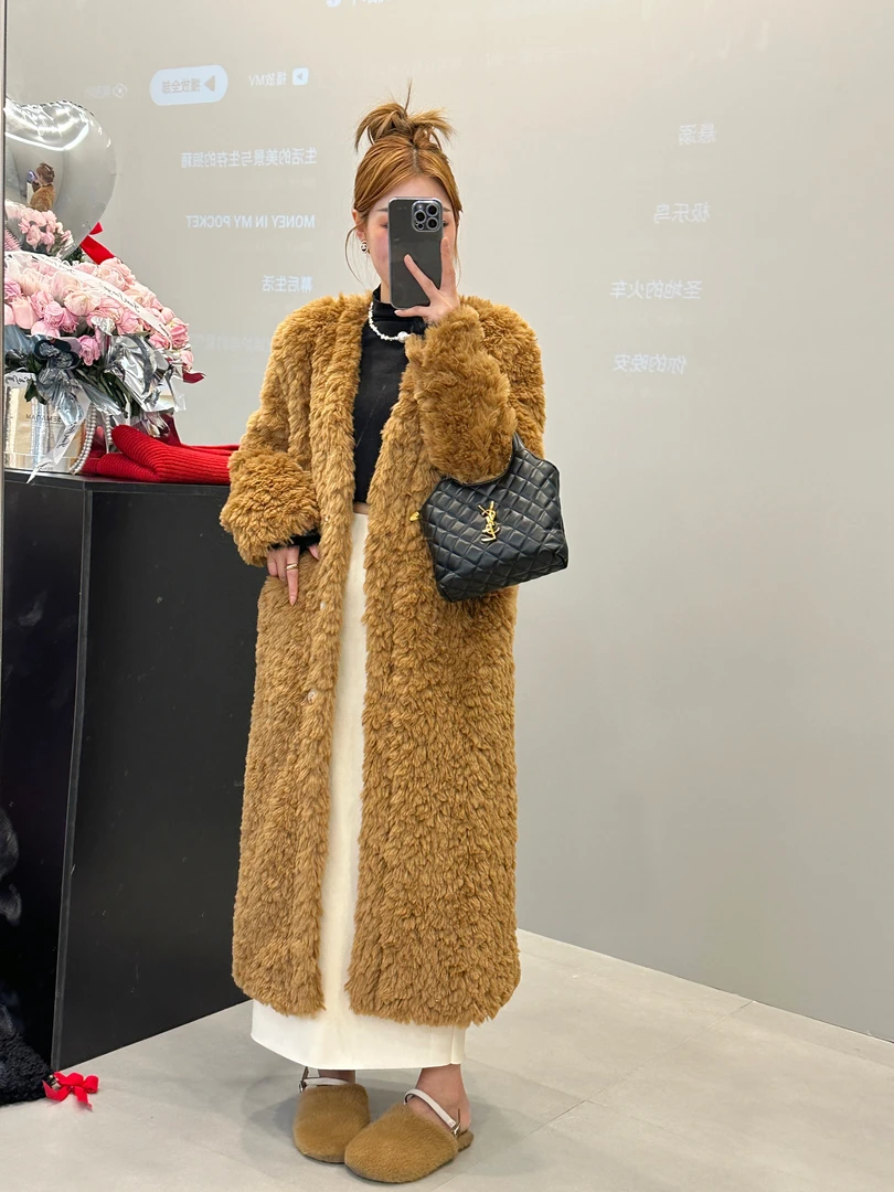 东大门韩版V领长款加厚保暖百搭时尚大口袋风衣外套