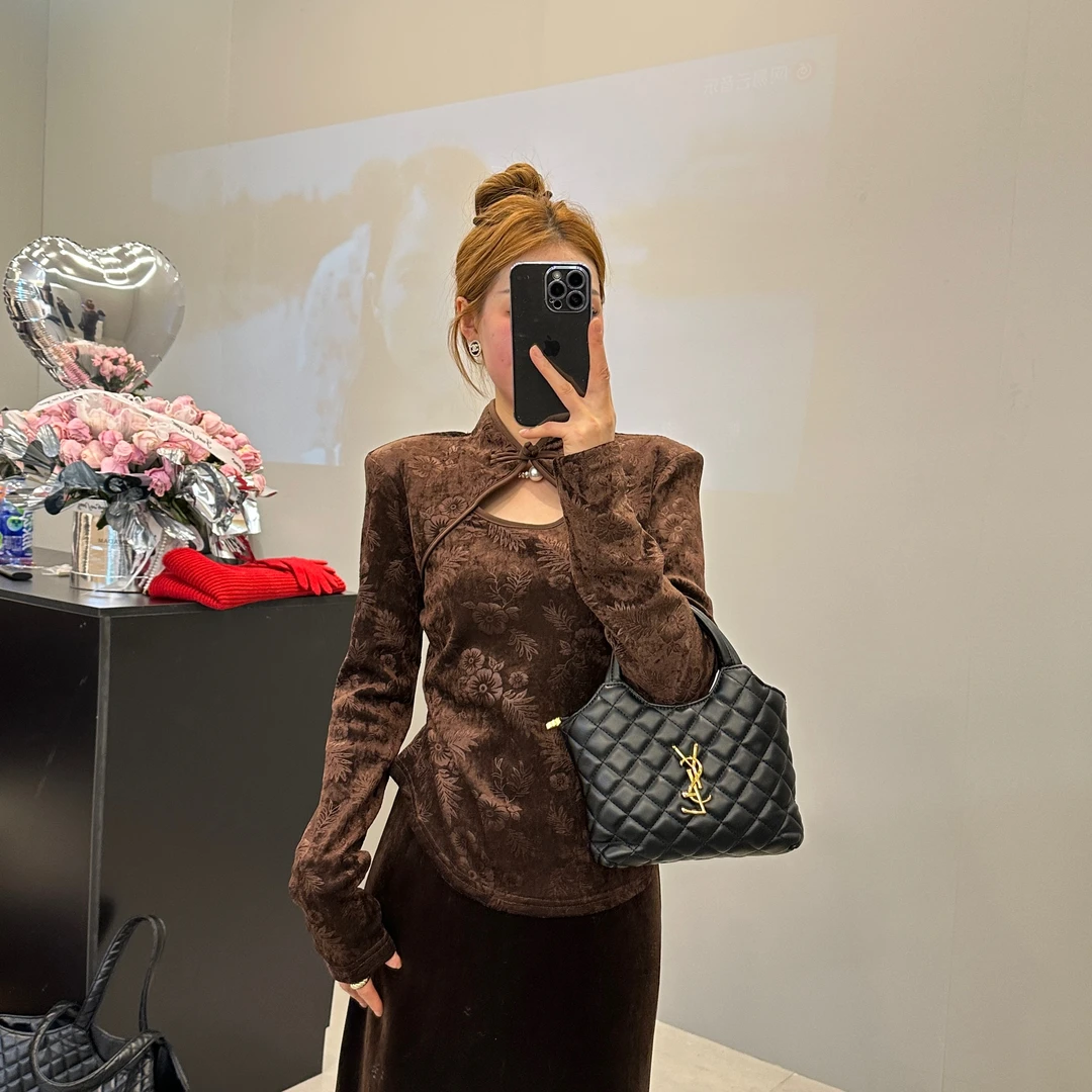 新中式国潮风显瘦气质长袖复古镂空小立领披肩打底