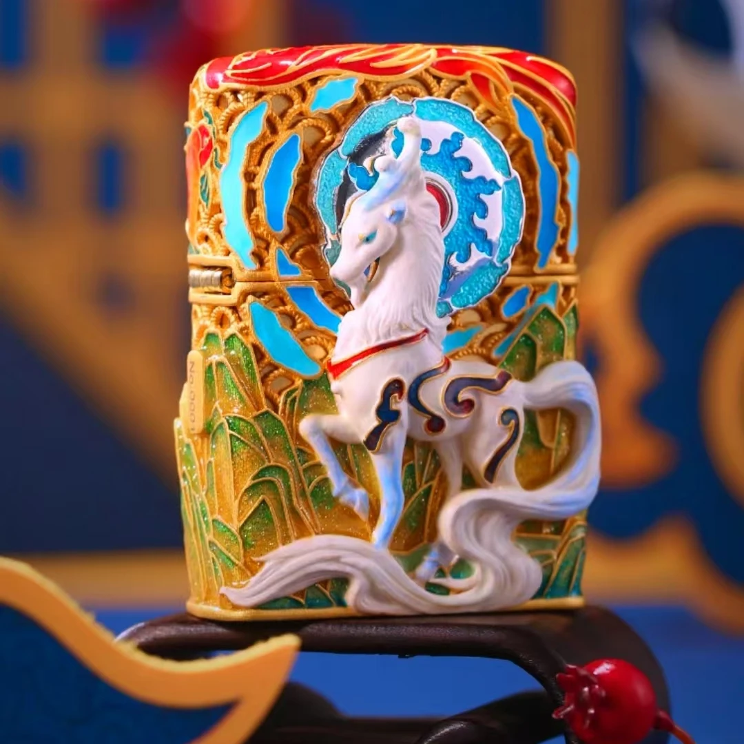 ZIPPO打火机 白泽官方正版镀金夜光珐琅彩限量防风煤油送男友礼物