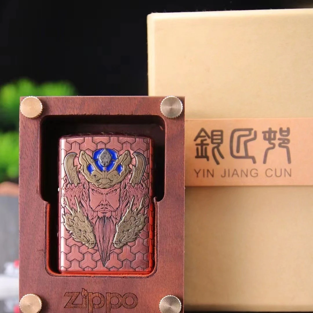 ZIPPO打火机【火雀优选】银匠村紫铜关云长-男士超盔遁甲国风防风