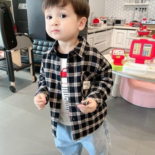 男童格子衬衫2024新款春秋装儿童洋气秋季上衣小男孩帅气秋季衬衣