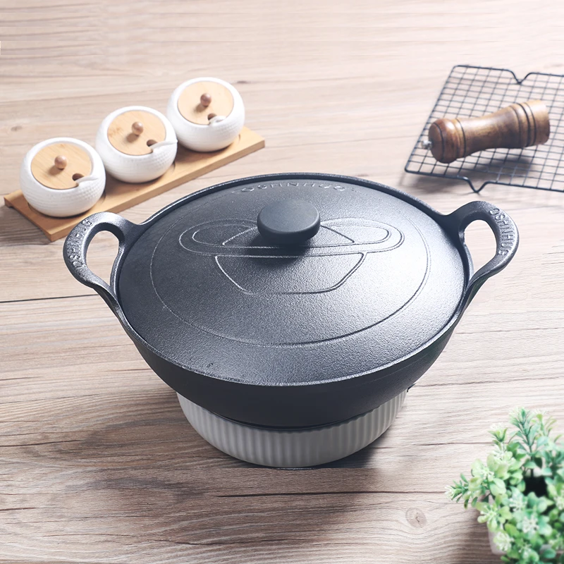 （爆款铁盖元宝锅）铸铁无涂层不粘锅燃气灶电磁炉通用家用多功能