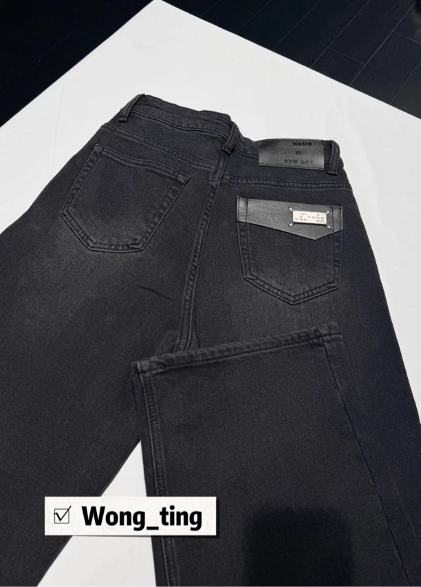 【W_ting】秋冬款小众设计师拼标数字直筒牛仔裤7073