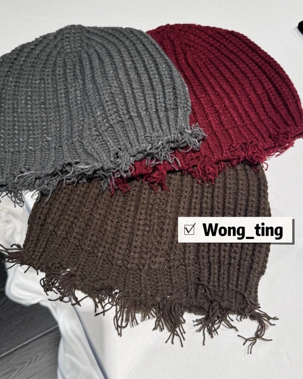 【W_ting】秋款小众设计师三色破碎感针织帽