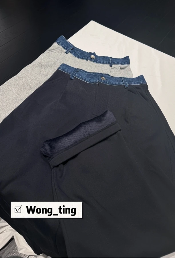 【W_ting】早冬款小众设计师两色腰拼牛仔香蕉裤卫裤休闲裤241008