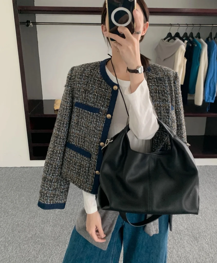 【w_ting】秋冬新品小众设计师拼牛仔小香外套10133