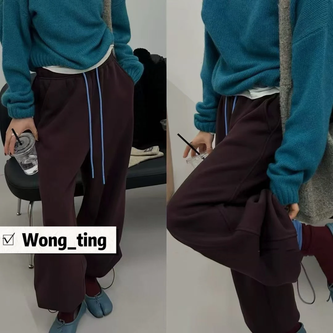 【W_ting】秋冬款小众设计师八色净版加绒卫裤休闲裤1012
