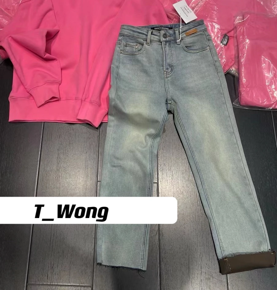 【W_Ting】冬日新品浅色加绒烟管裤牛仔裤1699