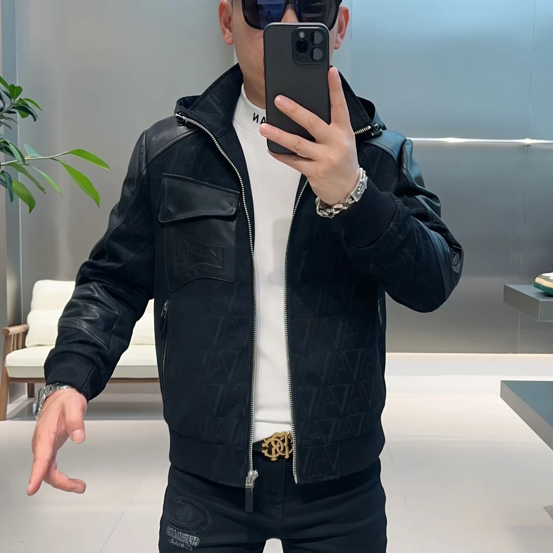 【VG轻奢】冬季新款高端山羊皮拼接带帽羽绒服86037