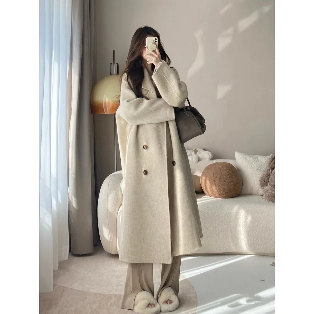 【DY1001-1100】秋冬双面羊毛大衣女士韩版修身中长款