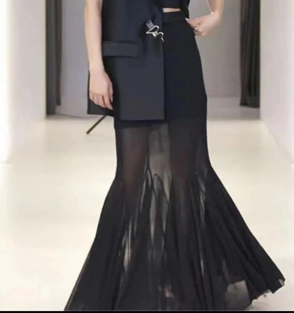 2025春季新款网纱鱼尾透视半身裙P7532