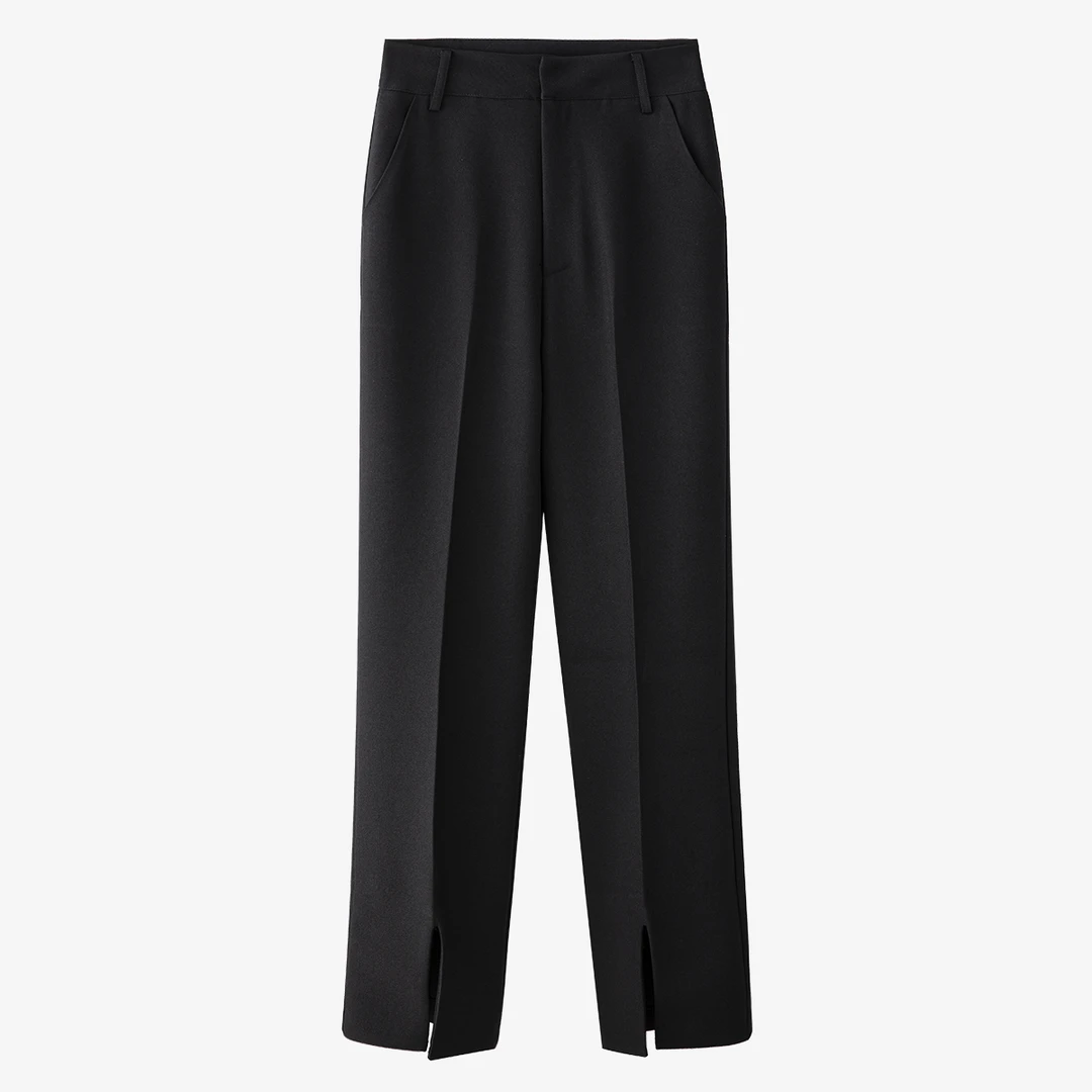 2024年春直筒休闲高腰垂感开衩拖地阔腿裤女P2541