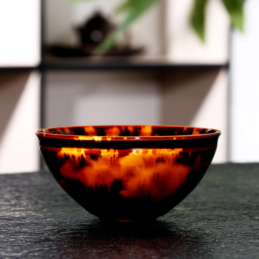 省工美大师柯君丽非遗天目瓷李封窑原矿釉金瑁乾坤盏陶瓷茶具