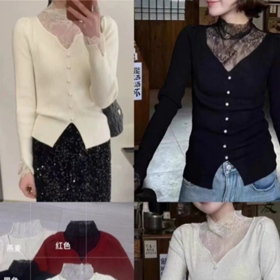 法式蕾丝小众针织衫