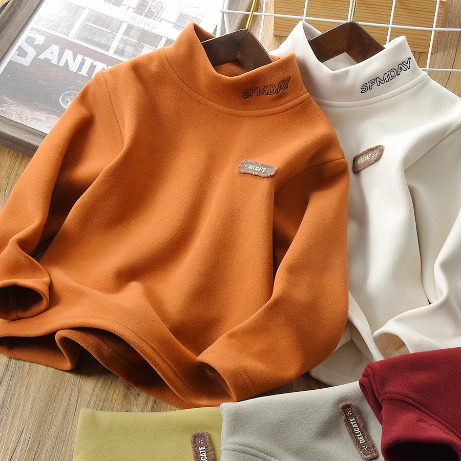 儿童糯米绒高领打底衫秋冬新款男童加绒加厚一体绒上衣24D38