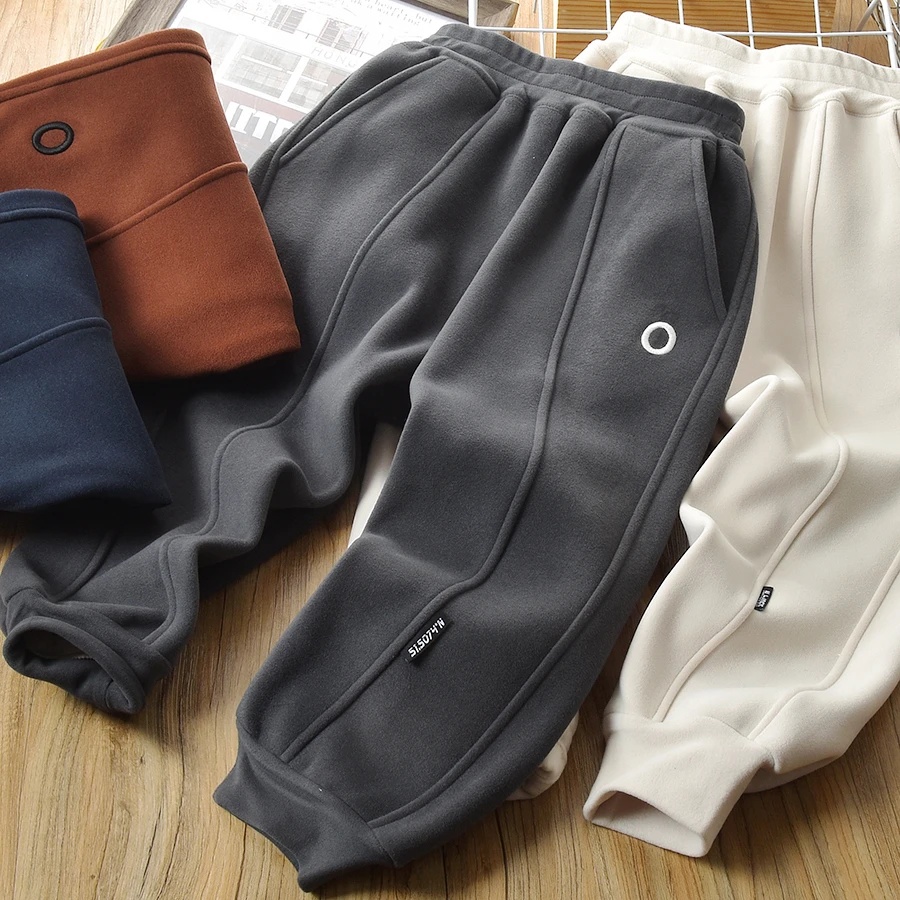 儿童拼接加绒裤子男童秋冬休闲刺绣卫裤中大童保暖百搭39073