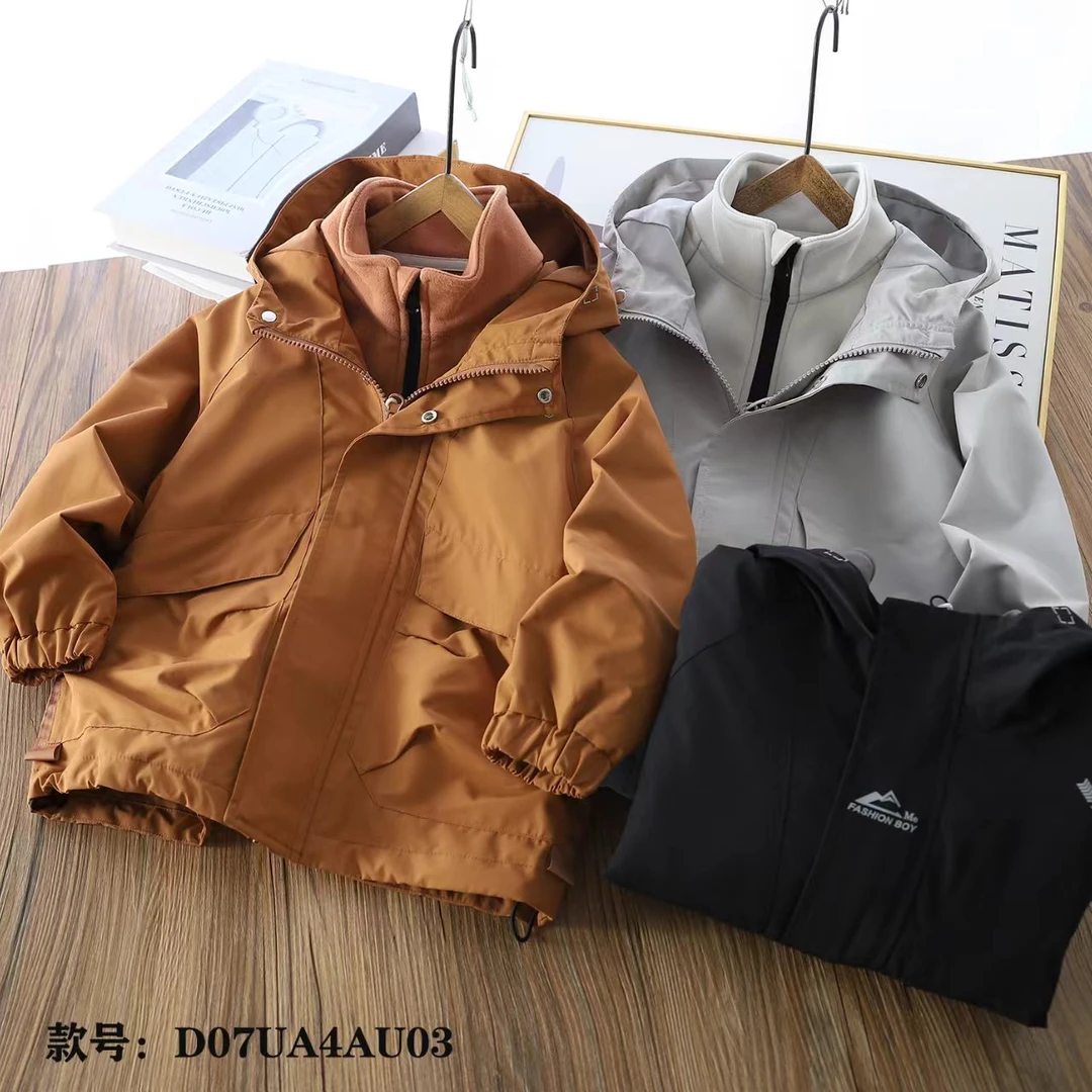 儿童三合一冲锋衣连帽外套新款秋冬款夹克防风4AU03