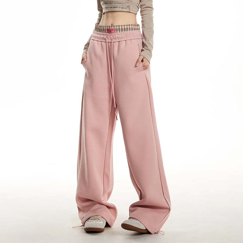 NOONOZ美式运动裤男秋冬潮牌卫裤嘻哈设计感双腰头爵士舞直筒裤子