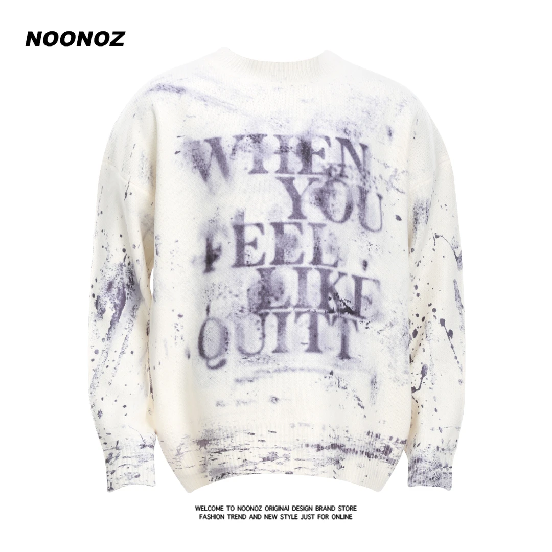 NOONOZ扎染涂鸦字母套头毛衣男秋冬美式高街慵懒oversize毛针织衫