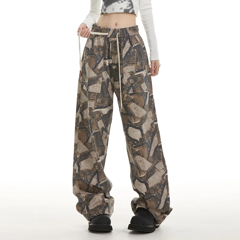 NOONOZ工装裤男美式复古设计感拼接裤子潮牌高街嘻哈中性风休闲裤