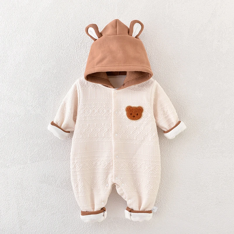 婴儿双层连体春秋装新生儿保暖哈衣秋装洋气宝宝外出服秋装