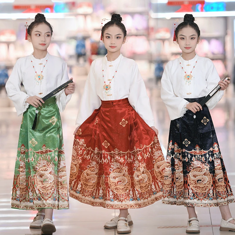 【飞龙惊鸿】汉服古装马面裙套装儿童中国风裙春季儿童童装明制唐装