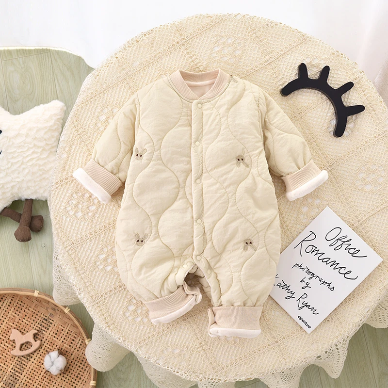 【秋冬上新】婴儿连体衣夹棉加厚棉衣新生幼儿爬服萌娃外出服冬装